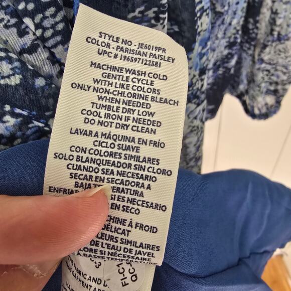 Joie Blue Bohemian Dress Tiered Maxi Chiffon Paisley Long Sleeve Size XXL - Picture 9 of 9